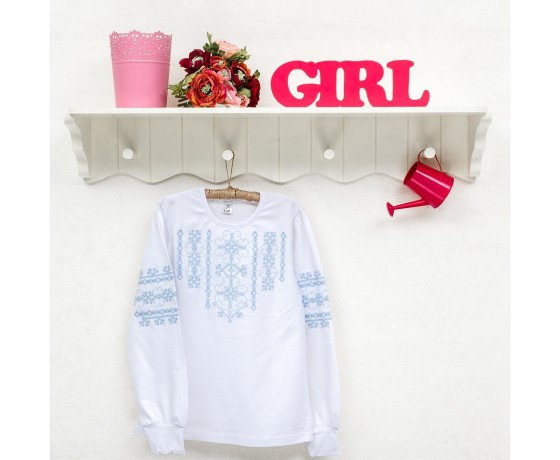 Girls' Blue Embroidery Long Sleeve Blouse