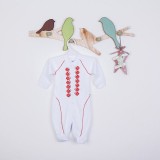 One Piece Long Sleeve Baby Bodysuit with Red Embroidery