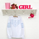 Girls' Blue Embroidery Long Sleeve Blouse